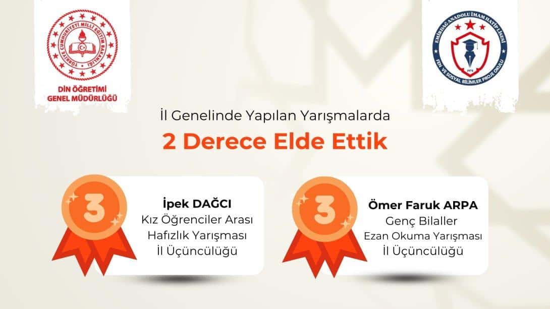 İL GENELİNDE YAPILAN YARIŞMALARDA İKİ DERECE ELDE ETTİK.